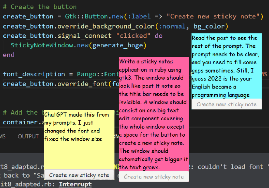 sticky notes app generated by AI. Text inside sticky notes on the screen